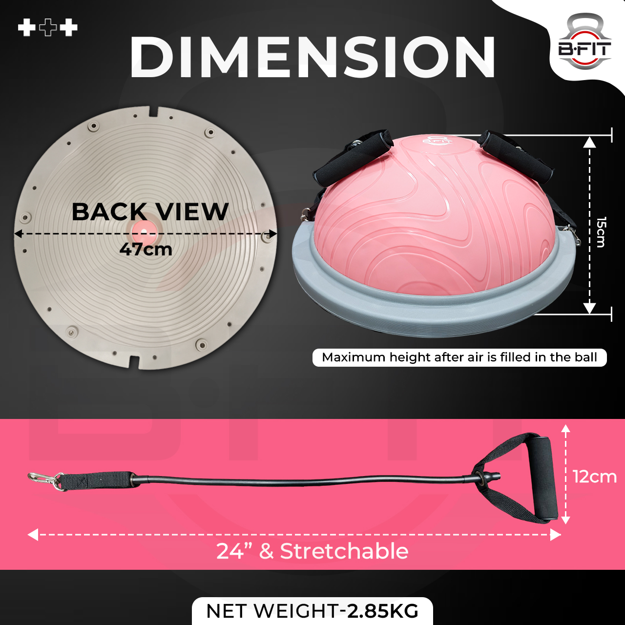 B Fit Balance Trainer Stability Half Ball 47 Cm with Pump - Improve Core and Ab Strength With Full Body Home Gym Workouts Or Fitness Training