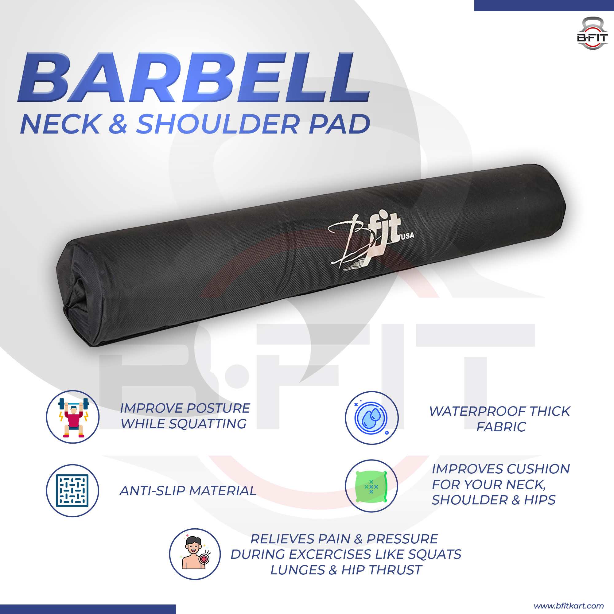 B Fit 17 Inches Black Color Extra Thick Barbell Neck Pad and Shoulder Support for Weight Lifting Crossfit Powerlifting Fits Olympic Size Bars and a Smith Machine Bar