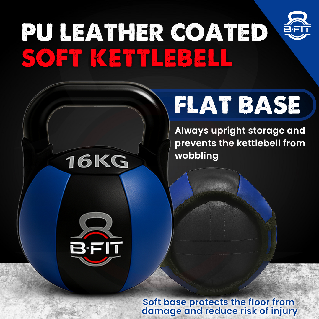 B Fit PU Leather Premium Soft Kettlebell 16 Kg with Handle for Weightlifting Conditioning Strength and core Training