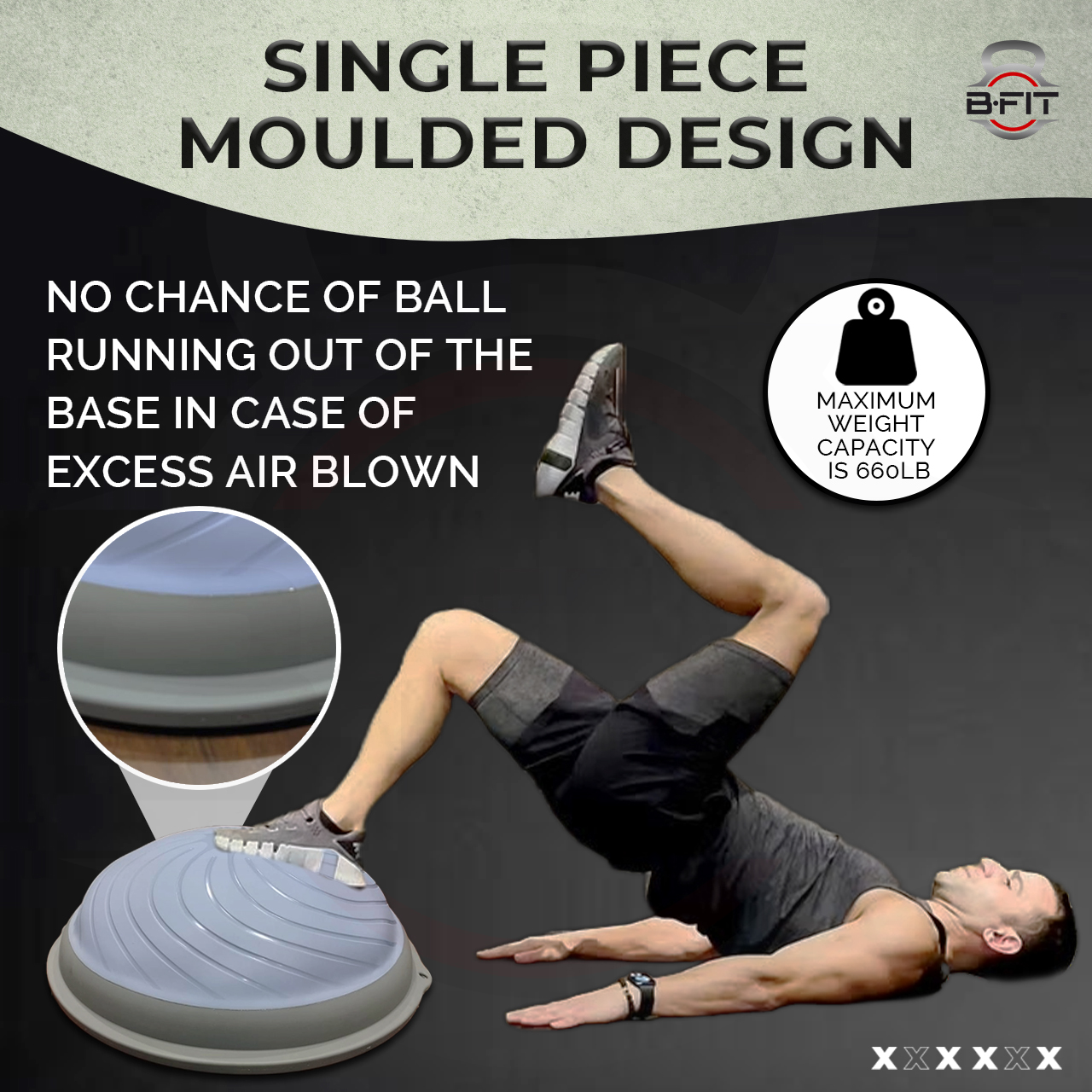 B Fit Balance Trainer Stability Half Ball 47 Cm with Pump - Improve Core and Ab Strength With Full Body Home Gym Workouts Or Fitness Training