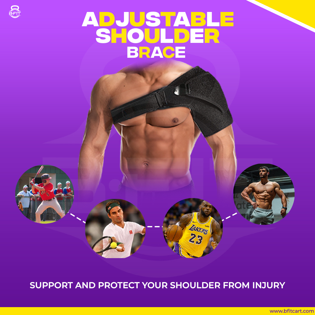 B fit Adjustable Brace for Torn Rotator Cuff Tendonitis Dislocation Bursitis Labrum Tear Pain Fits Right or Left Shoulder Support with Pressure Pad for MenWomen Free Size Black