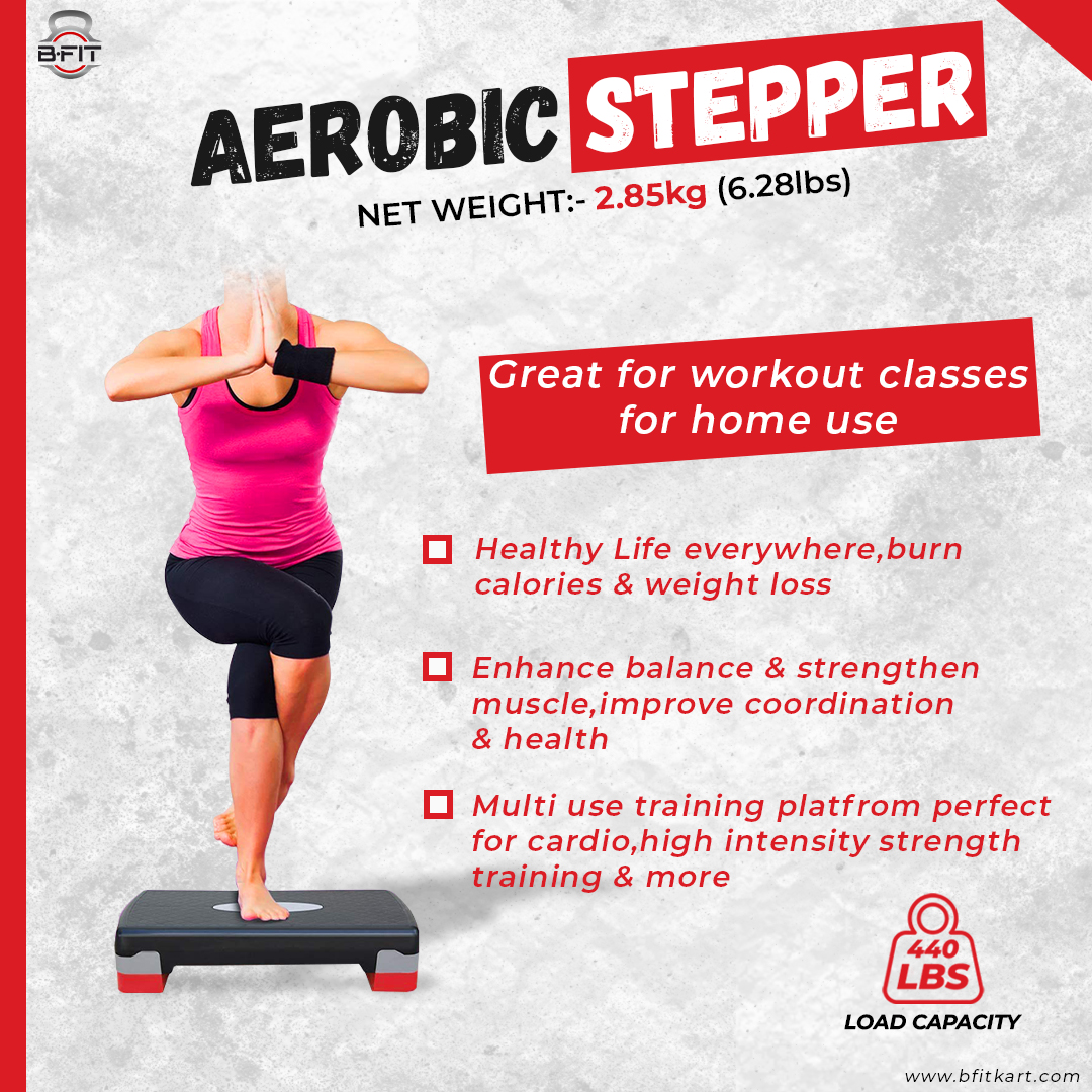 B fit Aerobic Stepper Exercise Step with Adjustable Riser Height and Non Slip Textured Surface Platform Fitness Equipment Workout Deck
