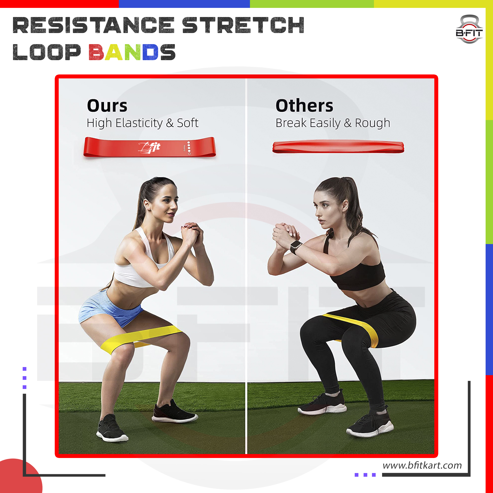 B FIT Resistance Loop Exercise Bands Set of 5 Fitness Bands Perfect for Legs and Butt Yoga Crossfit Strength Training Pilates with Instruction Guide Carry Bag