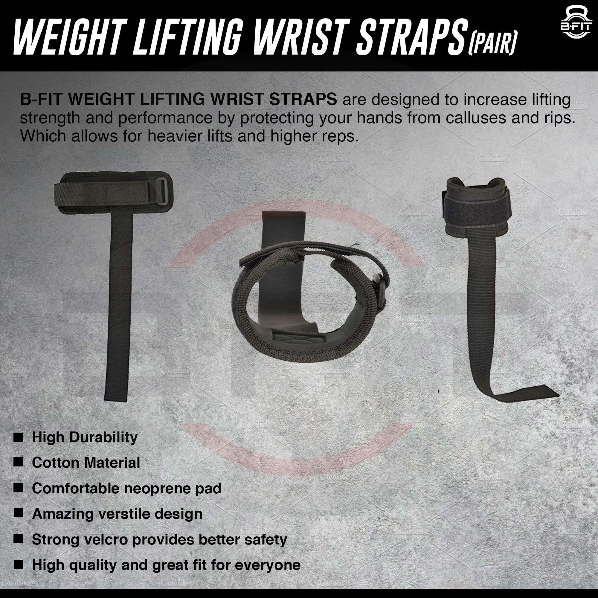 B FIT Weight Lifting Wrist Straps Gym Strap Weight Lifting Training Wrist Support Wraps Gym Equipment and Support for Cross fit Strength Workout and Power-Lifting