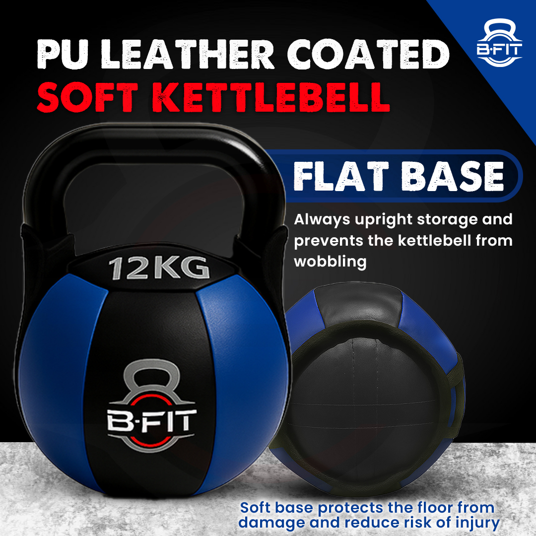 B Fit PU Leather Premium Soft Kettlebell 12 Kg with Handle for Weightlifting Conditioning Strength and core Training
