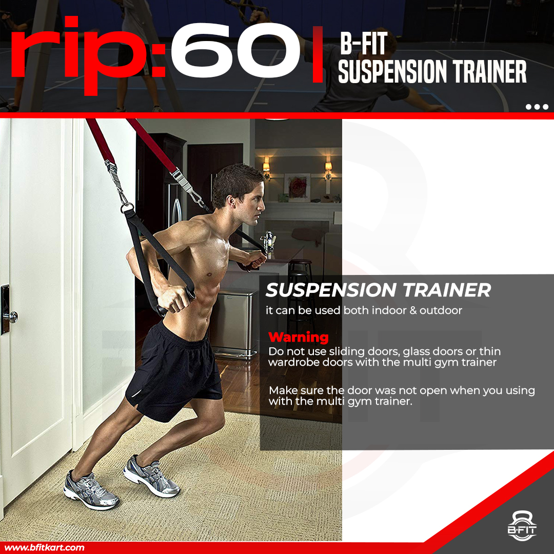 B Fit RIP60 Body-Weight Fitness Resistance Straps Trainer Travel and Working Out Indoors Outdoors with DVDs Set
