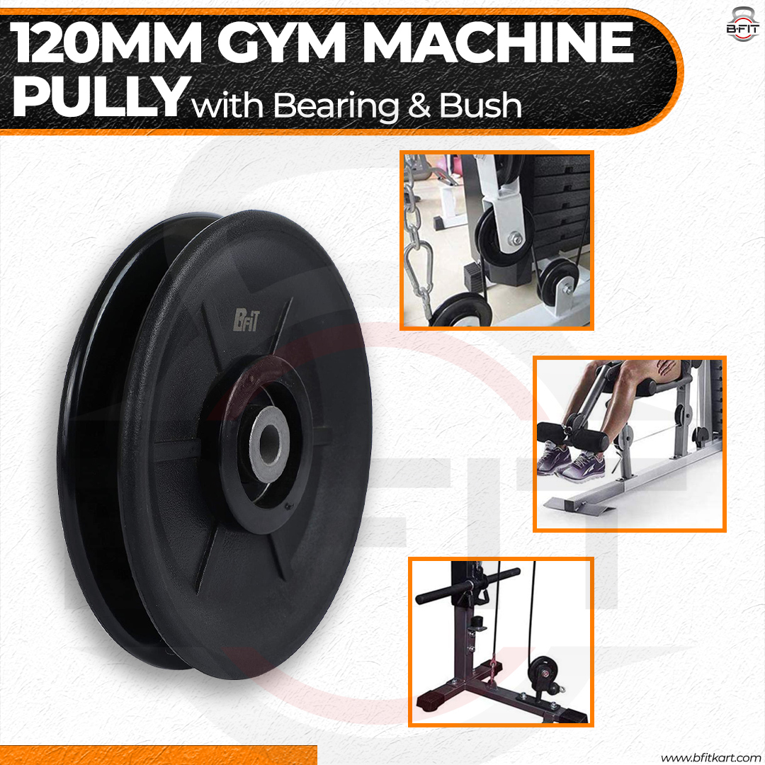 B Fit Gym Pulley 120 MM Black with inbuilt Bearing and Bush Wheel Cable Gym Fitness Equipment Part Set