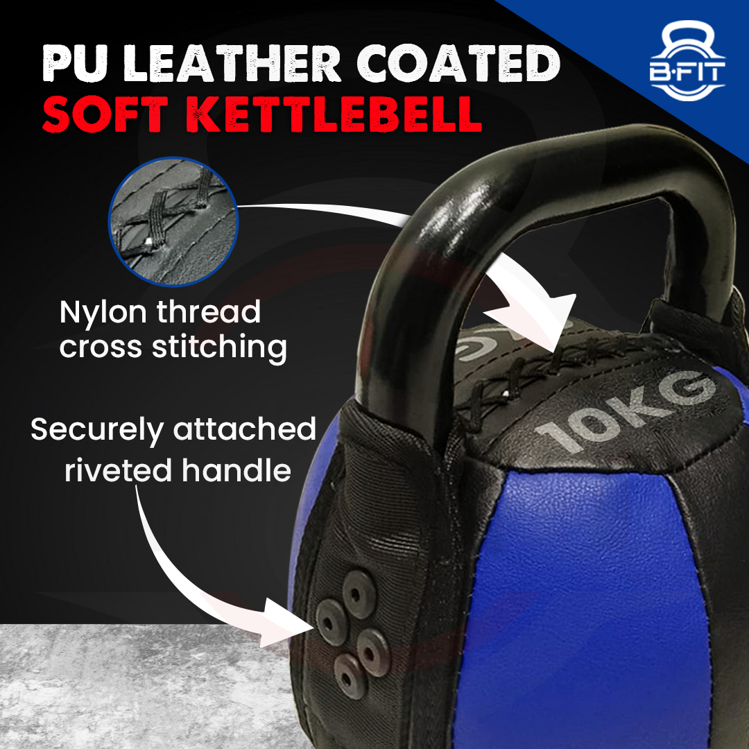 B Fit PU Leather Premium Soft Kettlebell 10 Kg with Handle for Weightlifting Conditioning Strength and core Training