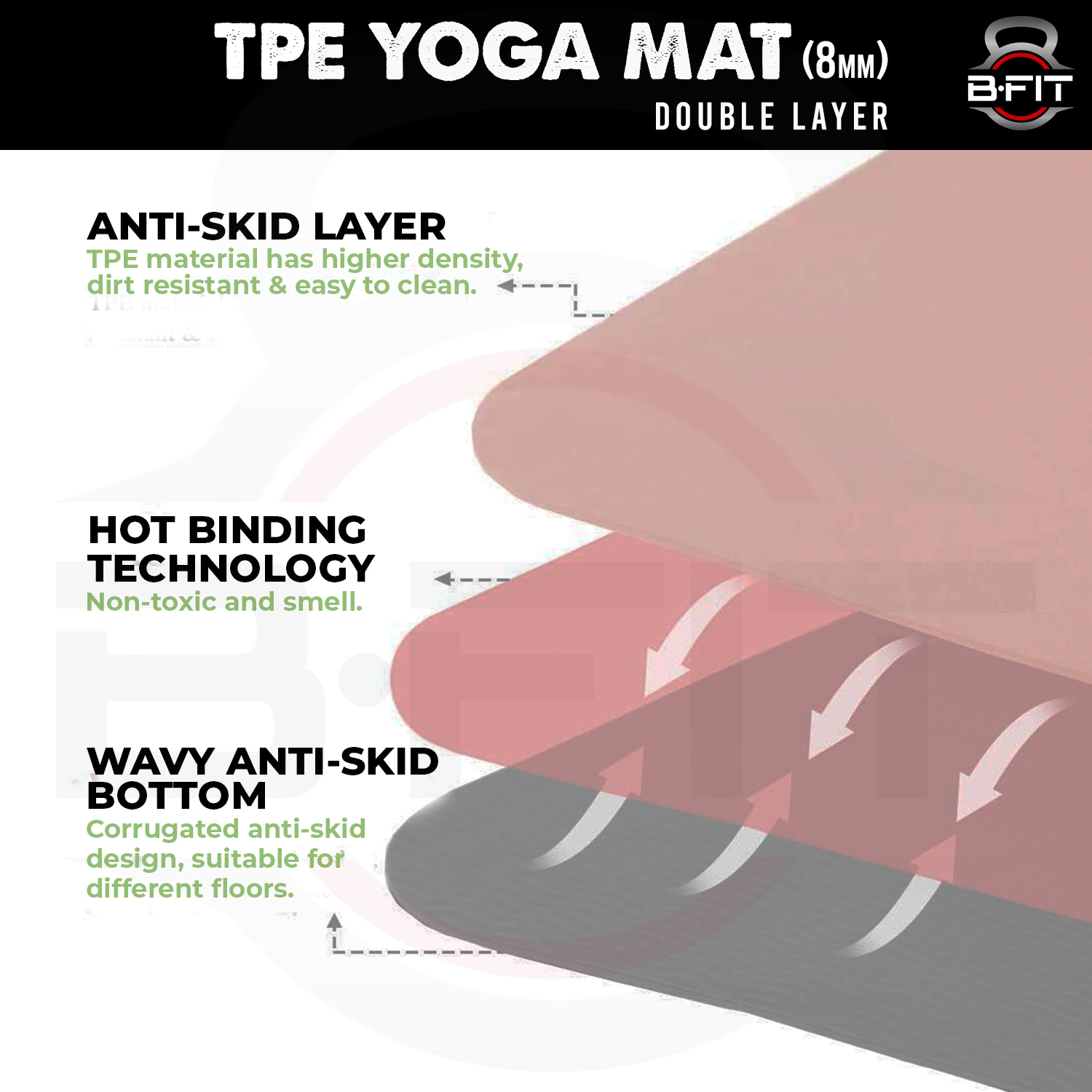 B Fit Extra Wide 31x72 Inch 8 MM Thick Premium TPE Yoga Mat with Alignment Printed Green-Grey Color - Classic Pro Yoga Mat Eco Friendly Non Slip Fitness Exercise Mat with Smart Carry Bag-Workout Mat for Yoga Pilates and Floor Exercises