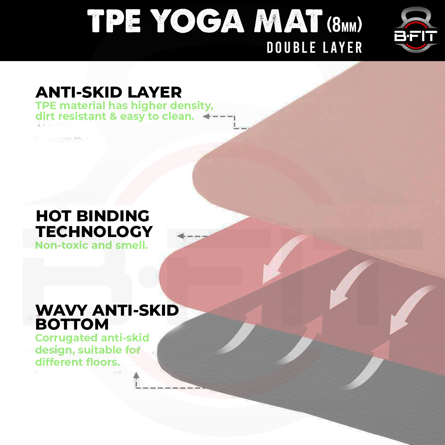 B Fit  Extra Wide 31x72 Inch 8 MM Thick Premium TPE Yoga Mat with Alignment Printed Green-Black  Color   - Classic Pro Yoga Mat Eco Friendly Non Slip Fitness Exercise Mat with Smart Carry Bag-Workout Mat for Yoga Pilates and Floor Exercises