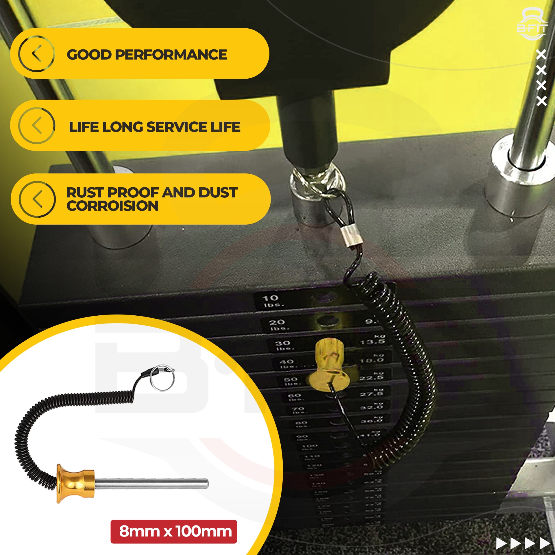 B FIT Pack of 2 Pin Tensile - Magnetic Universal Weight Stack Replacement SELECTOR Key - Size Dia 8 MM 100 MM Locking Space