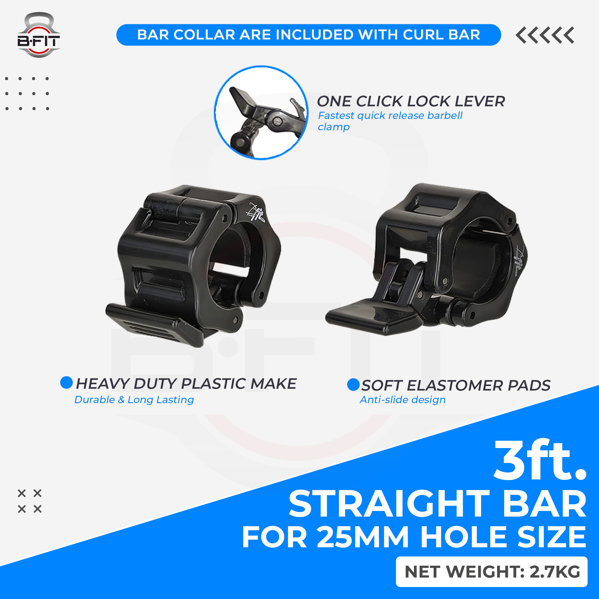 B Fit Weight Lifting Bar 3 Feet Dia 25 MM with Premium Collar pair