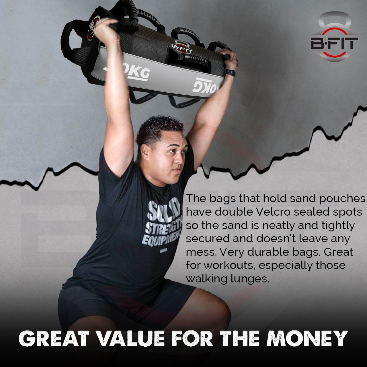 B Fit Sandbag for Fitness Weights Training filled Power Bags with Handles Adjustable Weighted Slam Bag for Strength Powerlifting Running Heavy Workout Home Gym Exercise 30 Kg