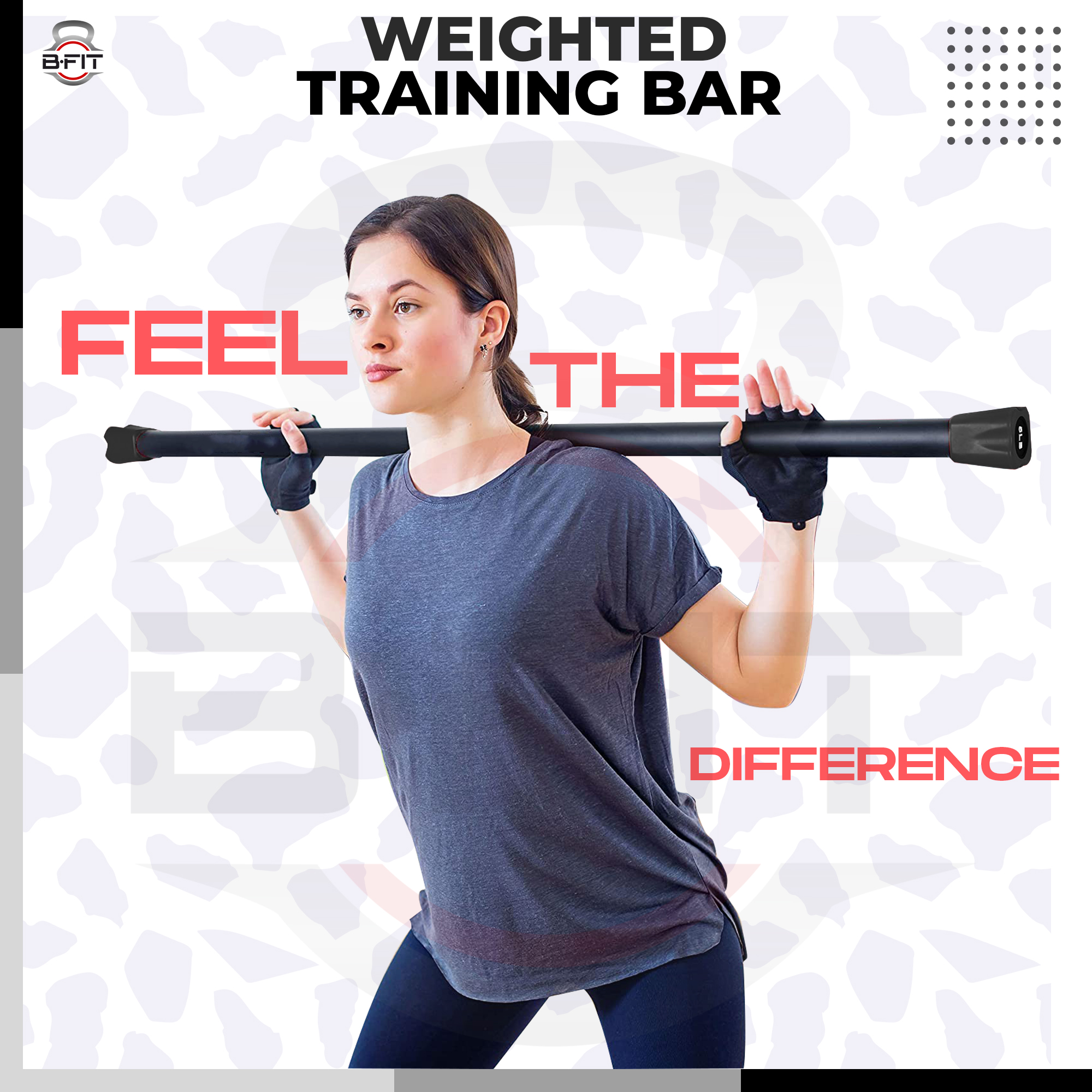 B Fit Weighted Workout Bar 10 Kg - Padded Foam 47 Heavy-Duty Solid Steel Exercise Bar for Physical Therapy Aerobics Yoga Pilates - Premium Equipment