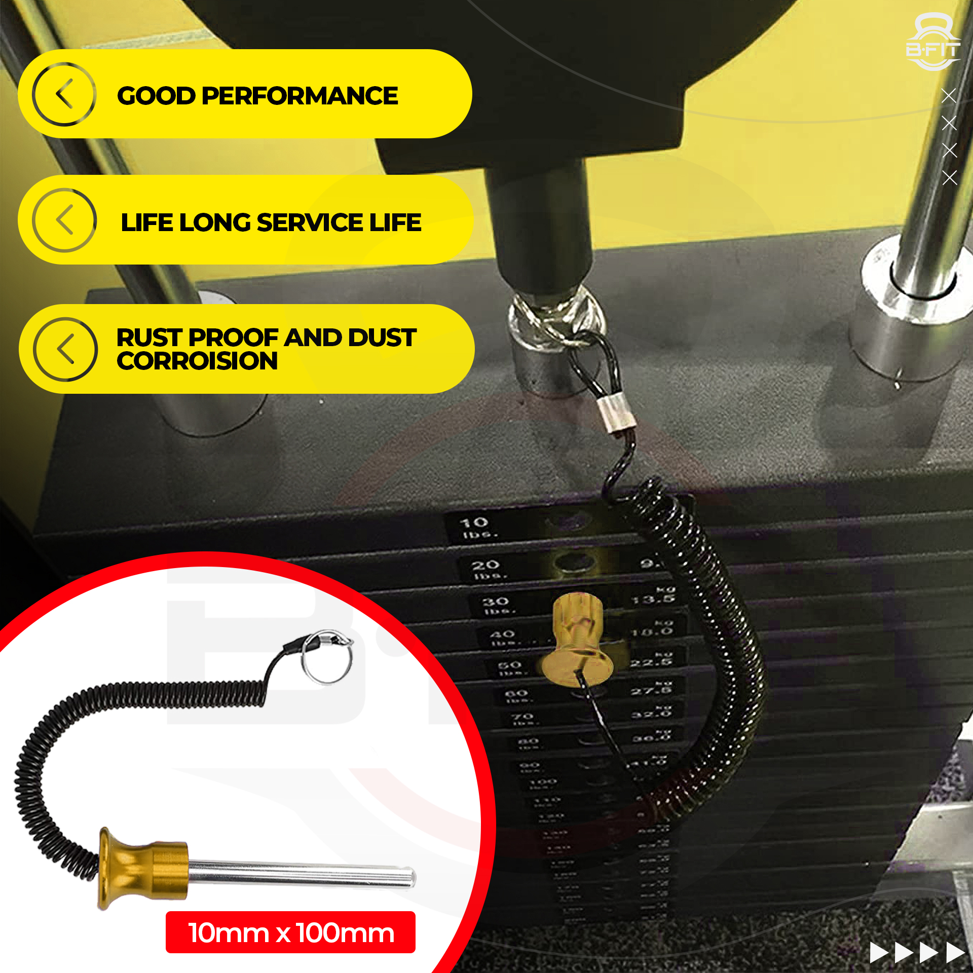 B FIT Pack of 2 Pin Tensile - Magnetic Universal Weight Stack Replacement SELECTOR Key - Size Dia 10 MM 100 MM Locking Space