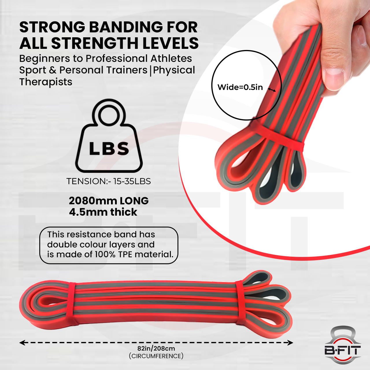 B FIT Super Heavy Pull Up Assist Bands - Heavy Duty Resistance Band Mobility Powerlifting Exercise Bands Stretching Resistance Training Red 15-35 lbs