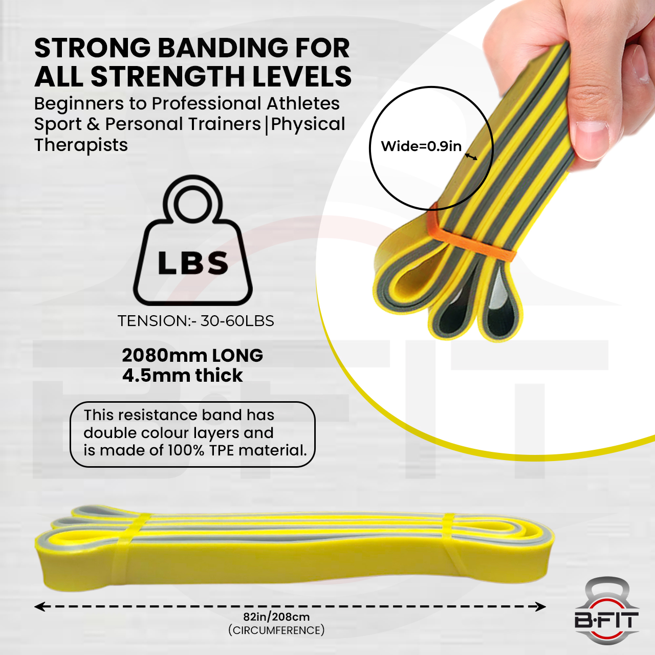 B FIT Super Heavy Pull Up Assist Bands - Heavy Duty Resistance Band Mobility Powerlifting Exercise Bands Stretching Resistance Training Yellow- 30-60 lbs