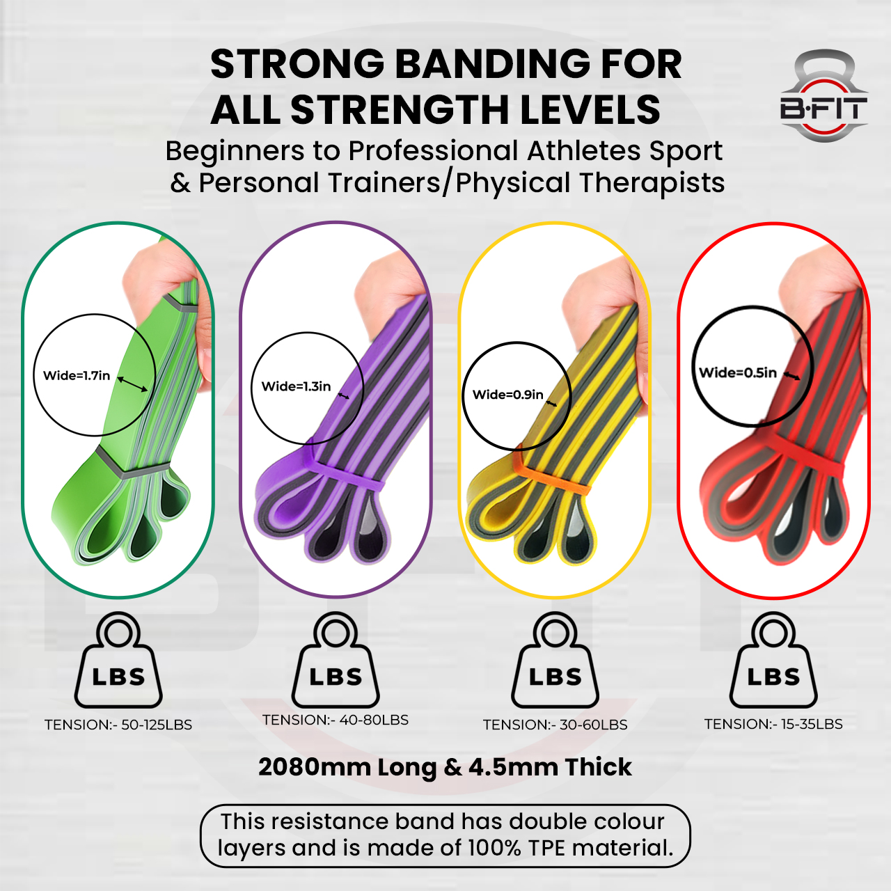 B FIT Super Heavy Pull Up Assist Bands - Heavy Duty Resistance Band Mobility Powerlifting Exercise Bands Stretching Resistance Training Set of 4