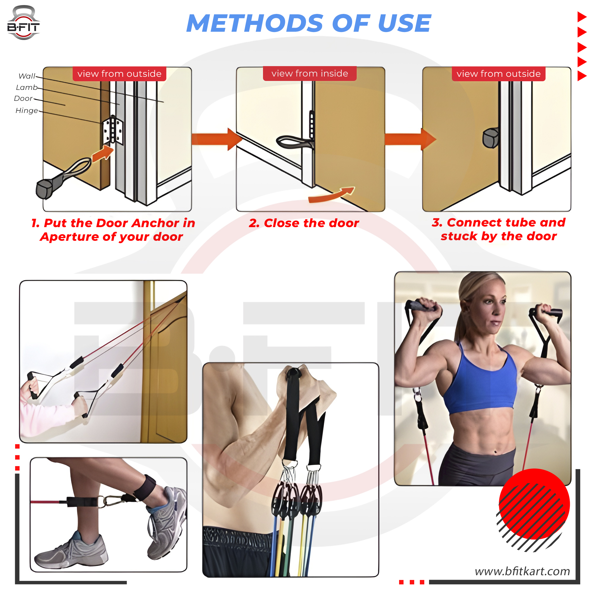 B Fit Professional Level 11 Pcs Resistance Band Set with 5 Bands 1 Anchor 2 Handles 2 Ankle Straps and one Smart Carry Bag- Workouts for Heavy use