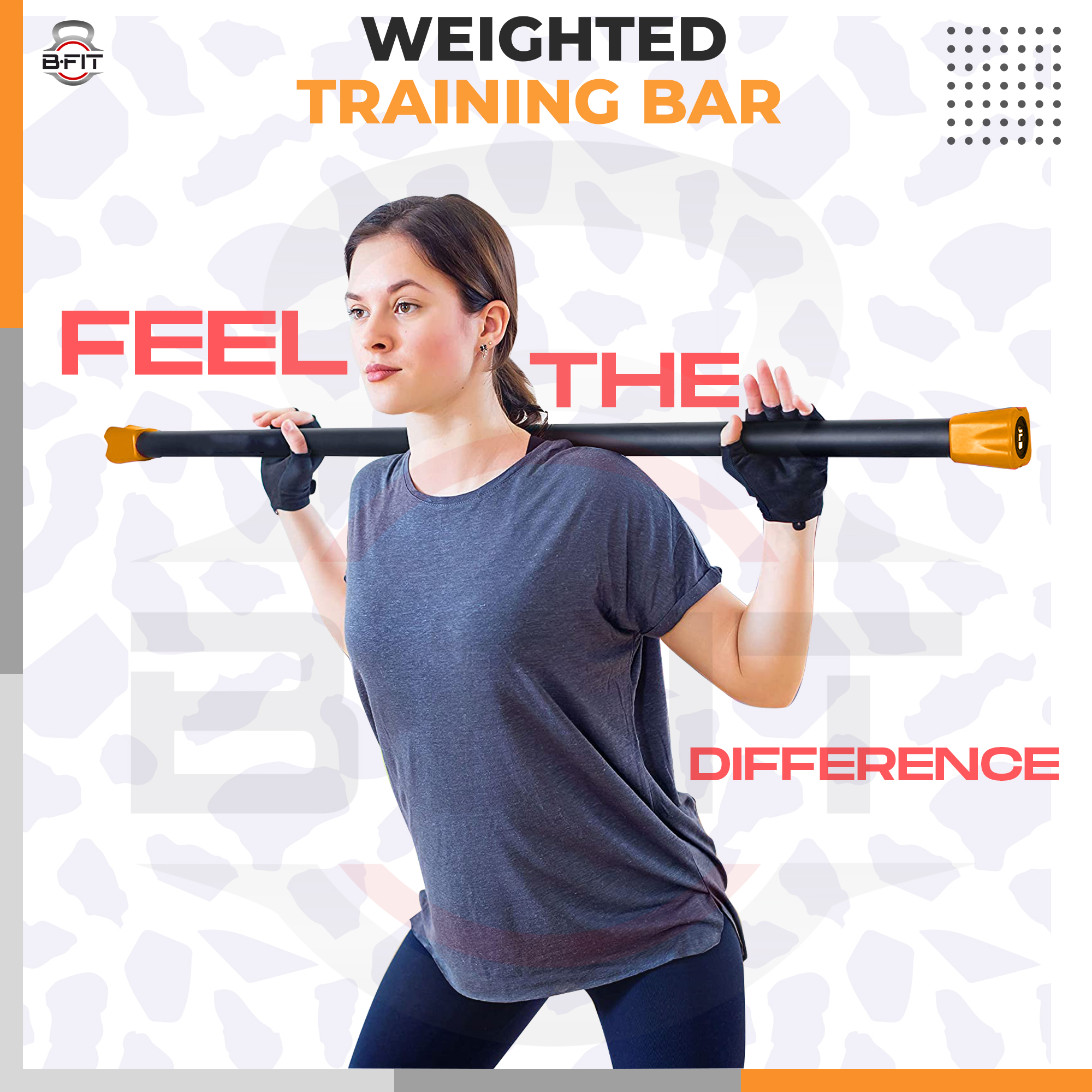 B Fit Weighted Workout Bar 12 Kg - Padded Foam 47 Heavy-Duty Solid Steel Exercise Bar for Physical Therapy Aerobics Yoga Pilates - Premium Equipment