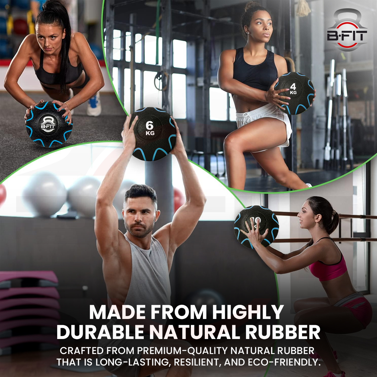B fit Virgin Rubber Medicine Ball 5 Kg with Dual Texture Grip Weighted Medicine Ball for Workouts Exercise Balance Training Core Strength Balance and Coordination Exercise Non-Slip Rubber Shell