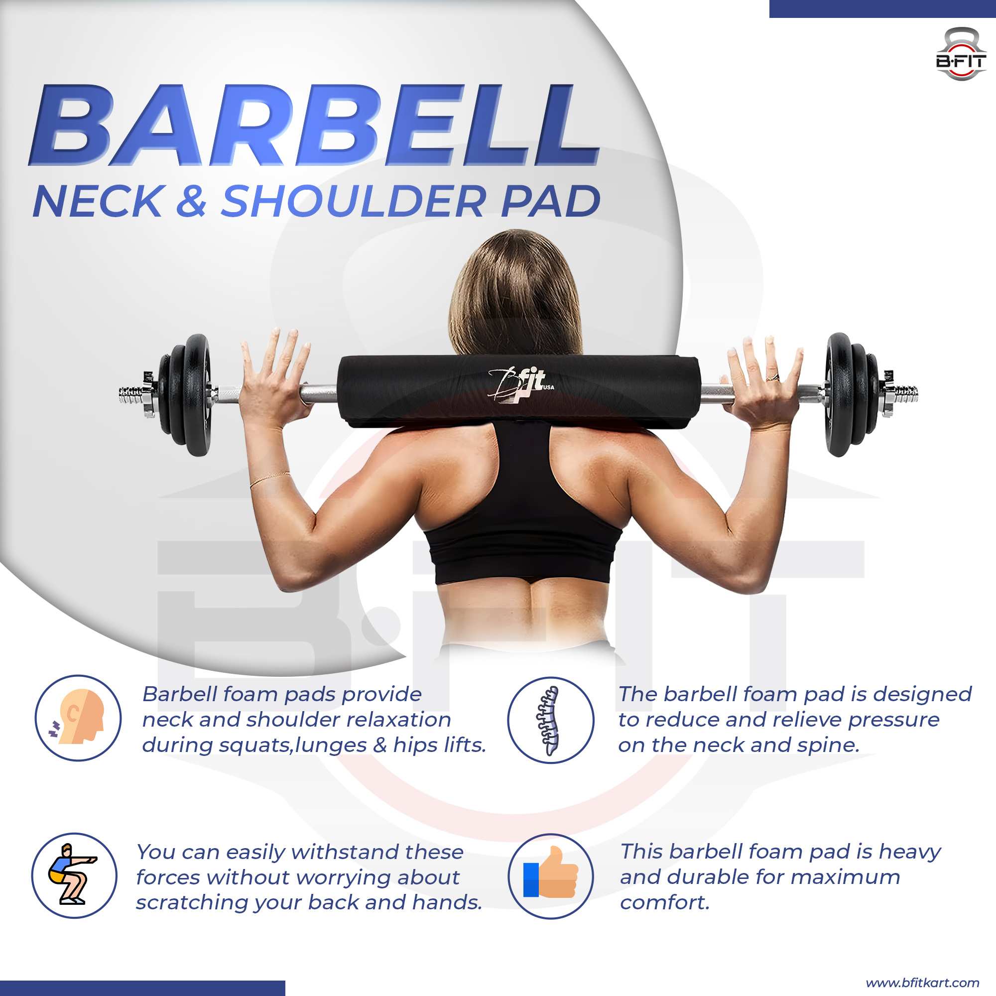 B Fit 17 Inches Black Color Extra Thick Barbell Neck Pad and Shoulder Support for Weight Lifting Crossfit Powerlifting Fits Olympic Size Bars and a Smith Machine Bar