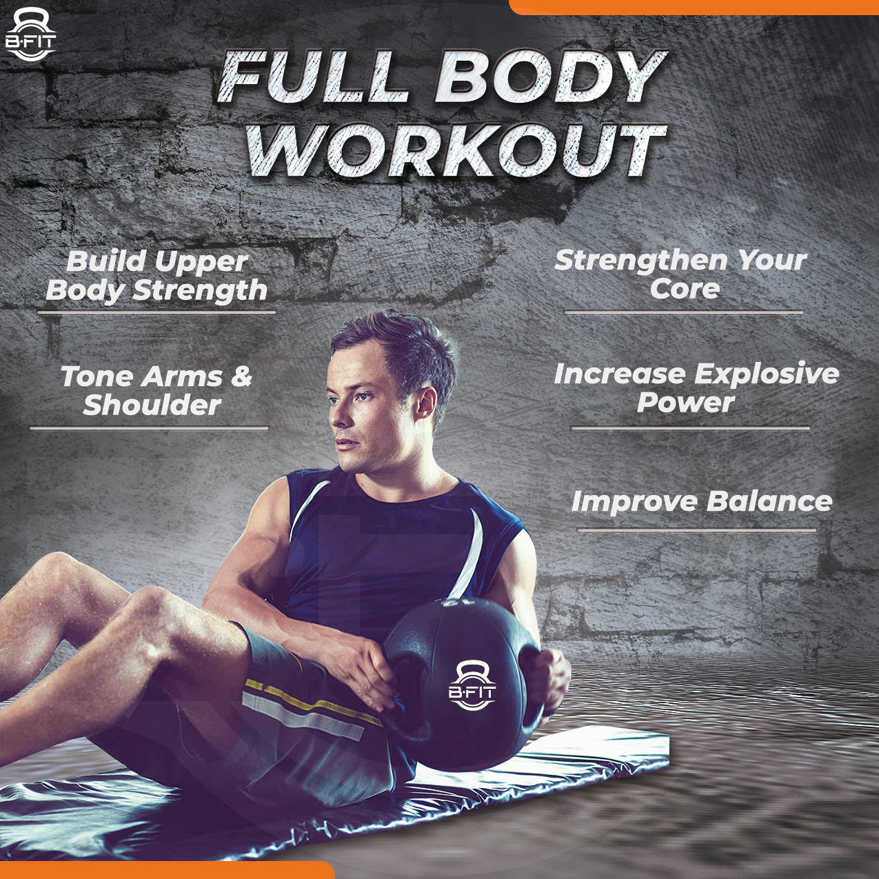 B Fit Dual Grip Medicine Ball 6 Kgs for Fitness Weighted Balance Plyometric Training Muscle Build