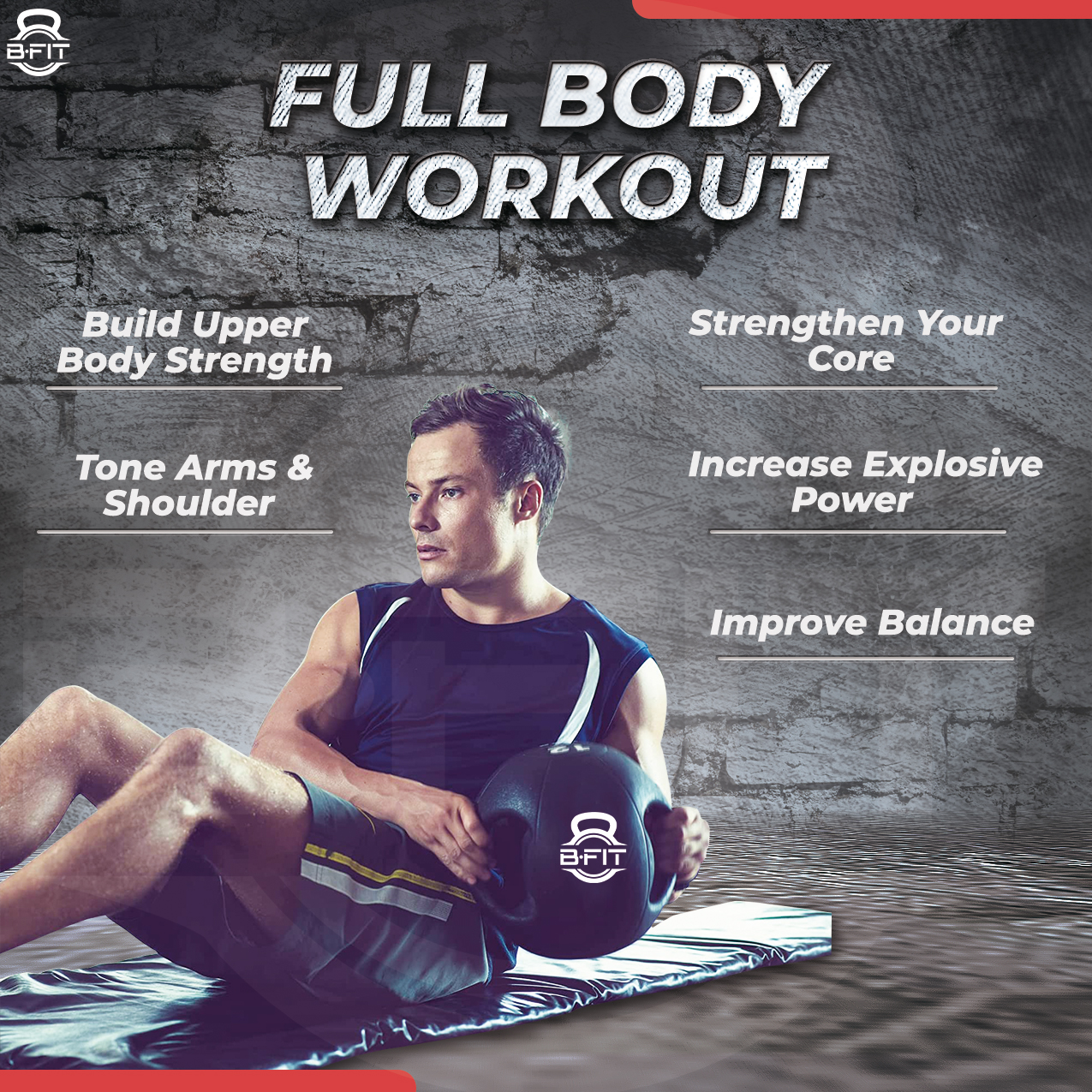 B Fit Dual Grip Medicine Ball 8 Kgs for Fitness Weighted Balance Plyometric Training Muscle Build