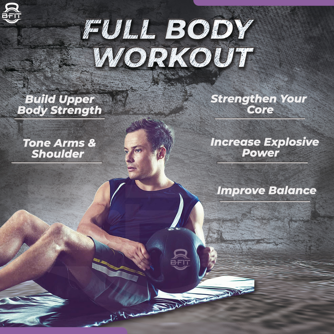 B Fit Dual Grip Medicine Ball 9 Kgs for Fitness Weighted Balance Plyometric Training Muscle Build