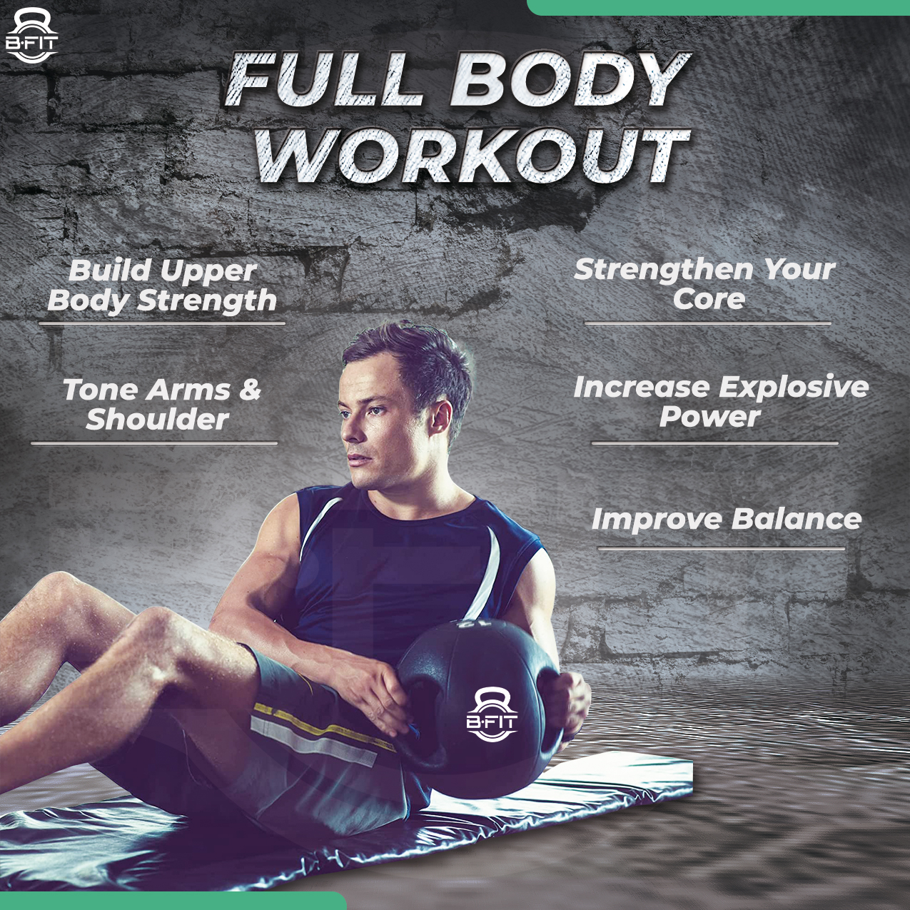 B Fit Dual Grip Medicine Ball 10 Kgs for Fitness Weighted Balance Plyometric Training Muscle Build