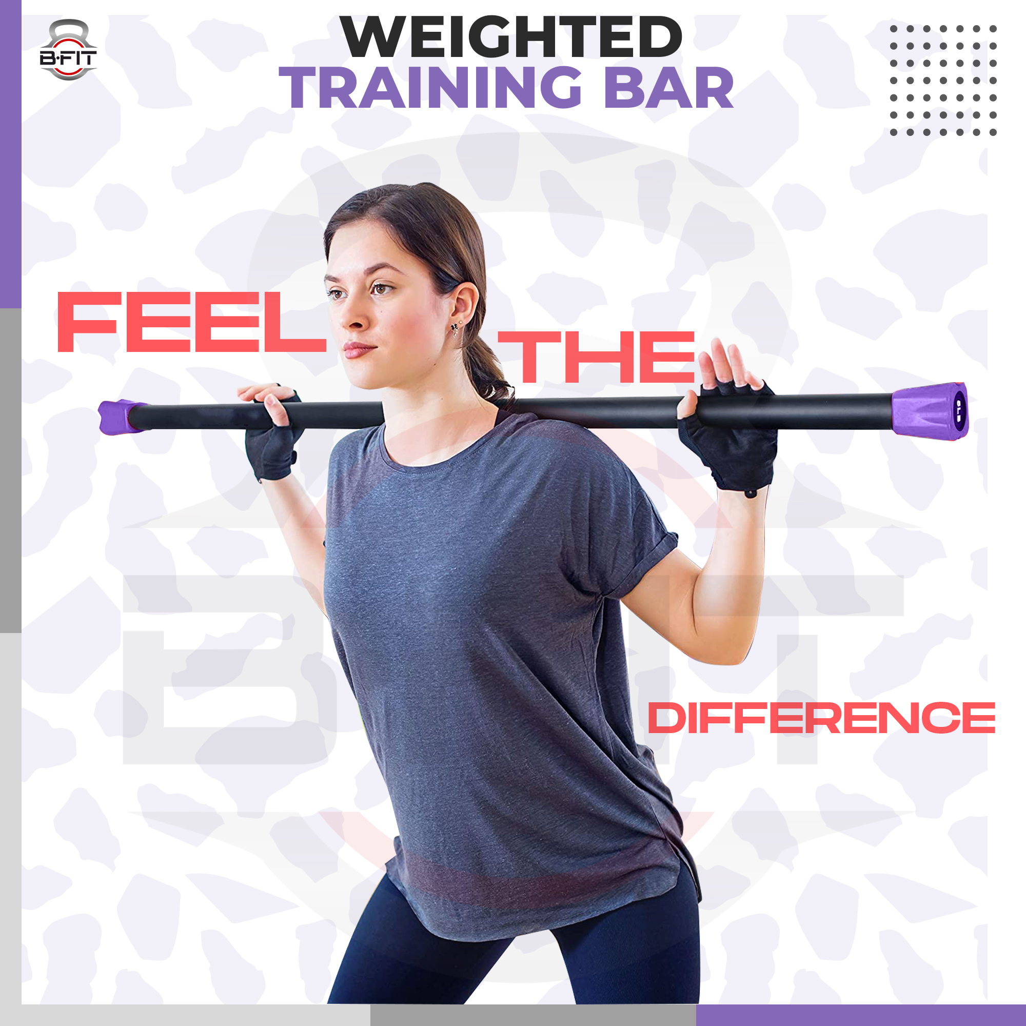B Fit Weighted Workout Bar Padded Foam, 47” Heavy-Duty