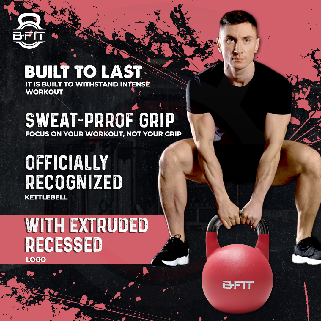 B Fit Matte Finish Competition Kettlebell 12 Kg Weight Workout Gym Equipment and Strength training sets for Women and Men for Home Gym - Suitable for Repetition Workouts