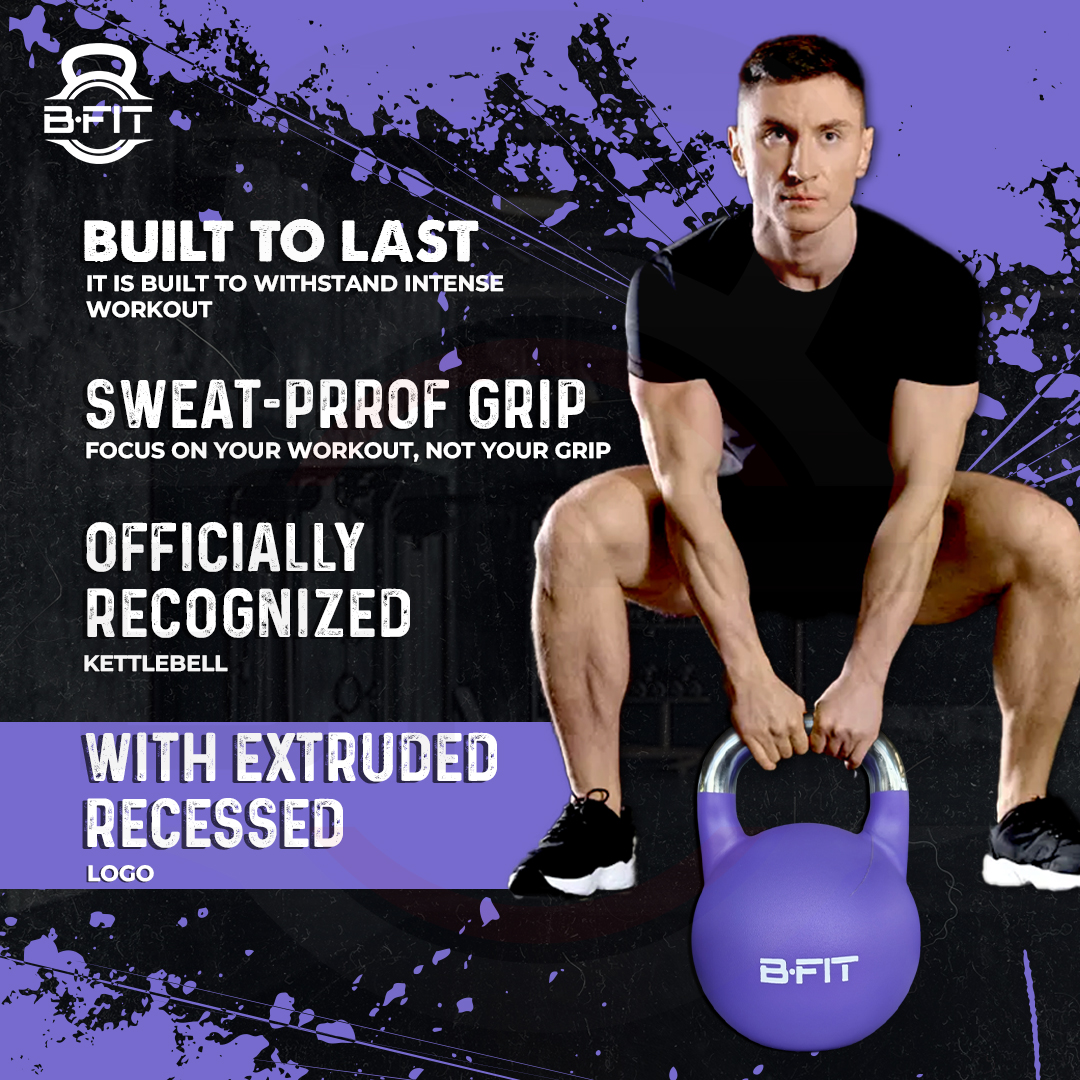 B Fit Matte Finish Competition Kettlebell 24 Kg Weight Workout Gym Equipment and Strength training sets for Women and Men for Home Gym - Suitable for Repetition Workouts