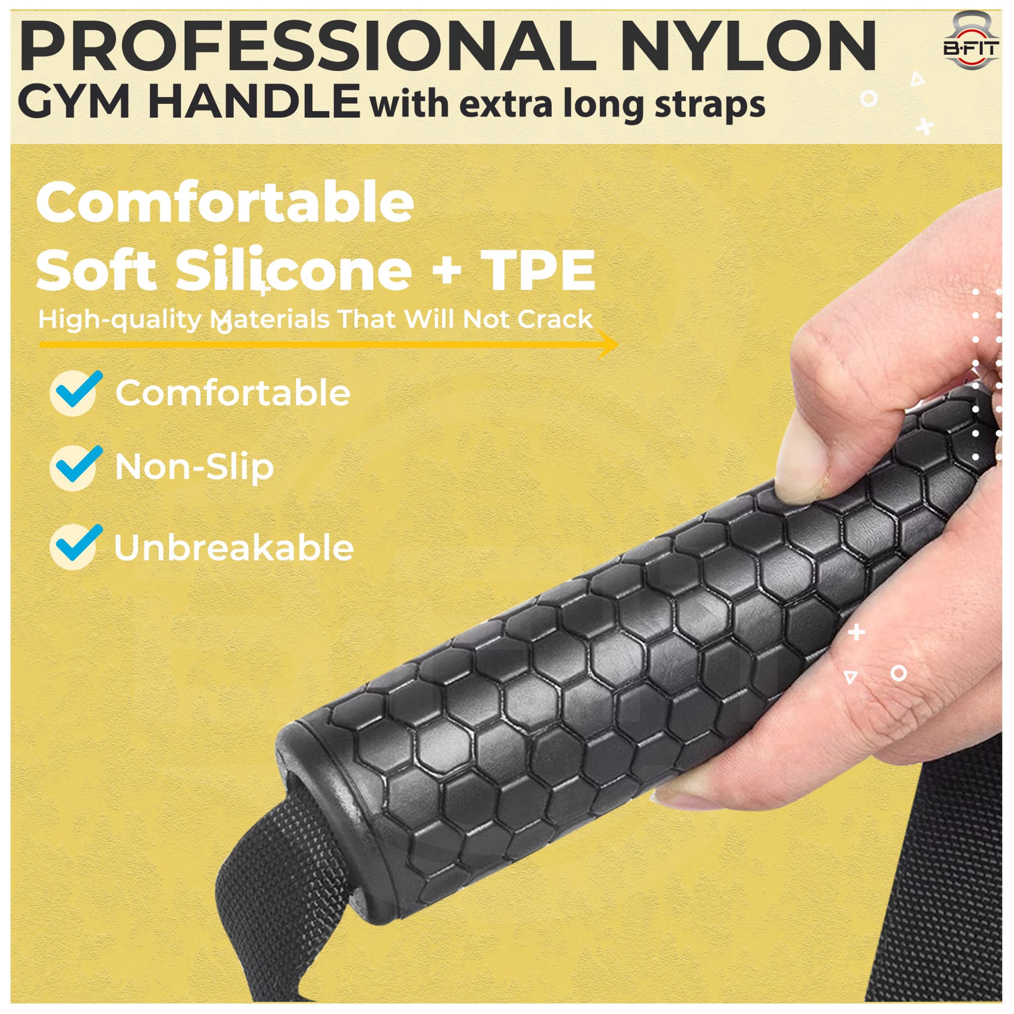 B Fit Heavy Duty Nylon Gym Handle with long strap Pair