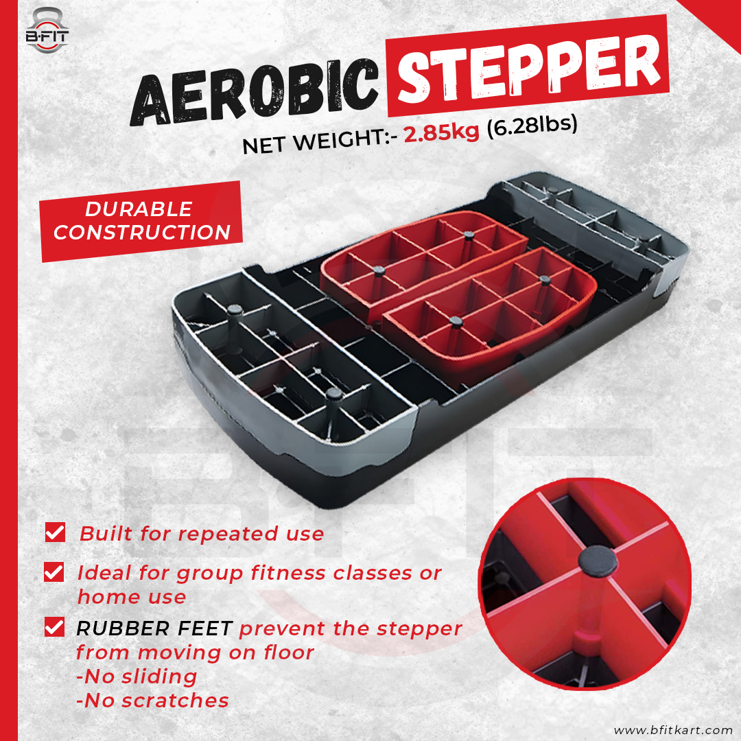 B fit Aerobic Stepper Exercise Step with Adjustable Riser Height and Non Slip Textured Surface Platform Fitness Equipment Workout Deck