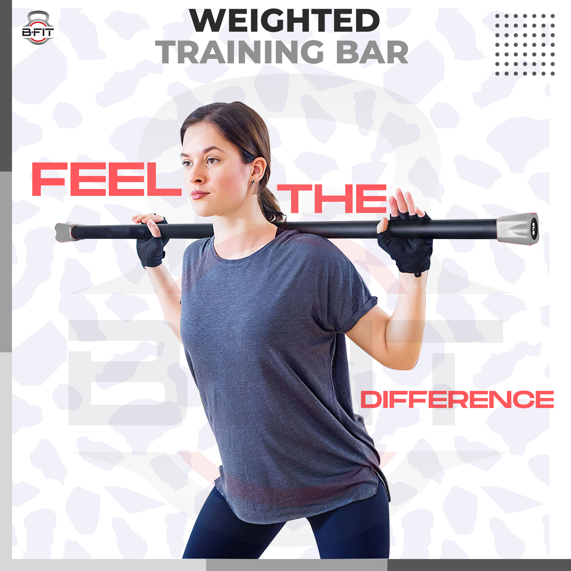 B Fit Weighted Workout Bar 4 Kg - Padded Foam 47 Heavy-Duty Solid Steel Exercise Bar for Physical Therapy Aerobics Yoga Pilates - Premium Equipment