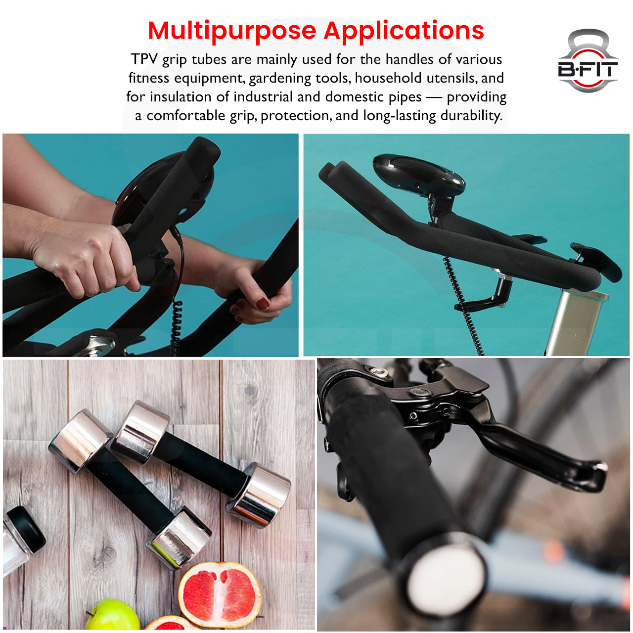 B Fit Replacement High Density 25 MM Thermoplastic Vulcanizate TPV Handles Super Hard Grip for All Type Fitness GymExercise Machines 1 Meter