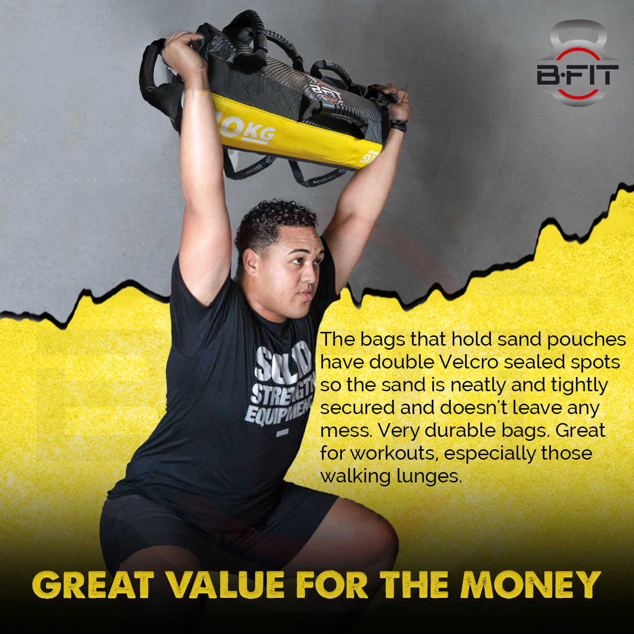 B Fit Sandbag for Fitness Weights Training filled Power Bags with Handles Adjustable Weighted Slam Bag for Strength Powerlifting Running Heavy Workout Home Gym Exercise 10 Kg