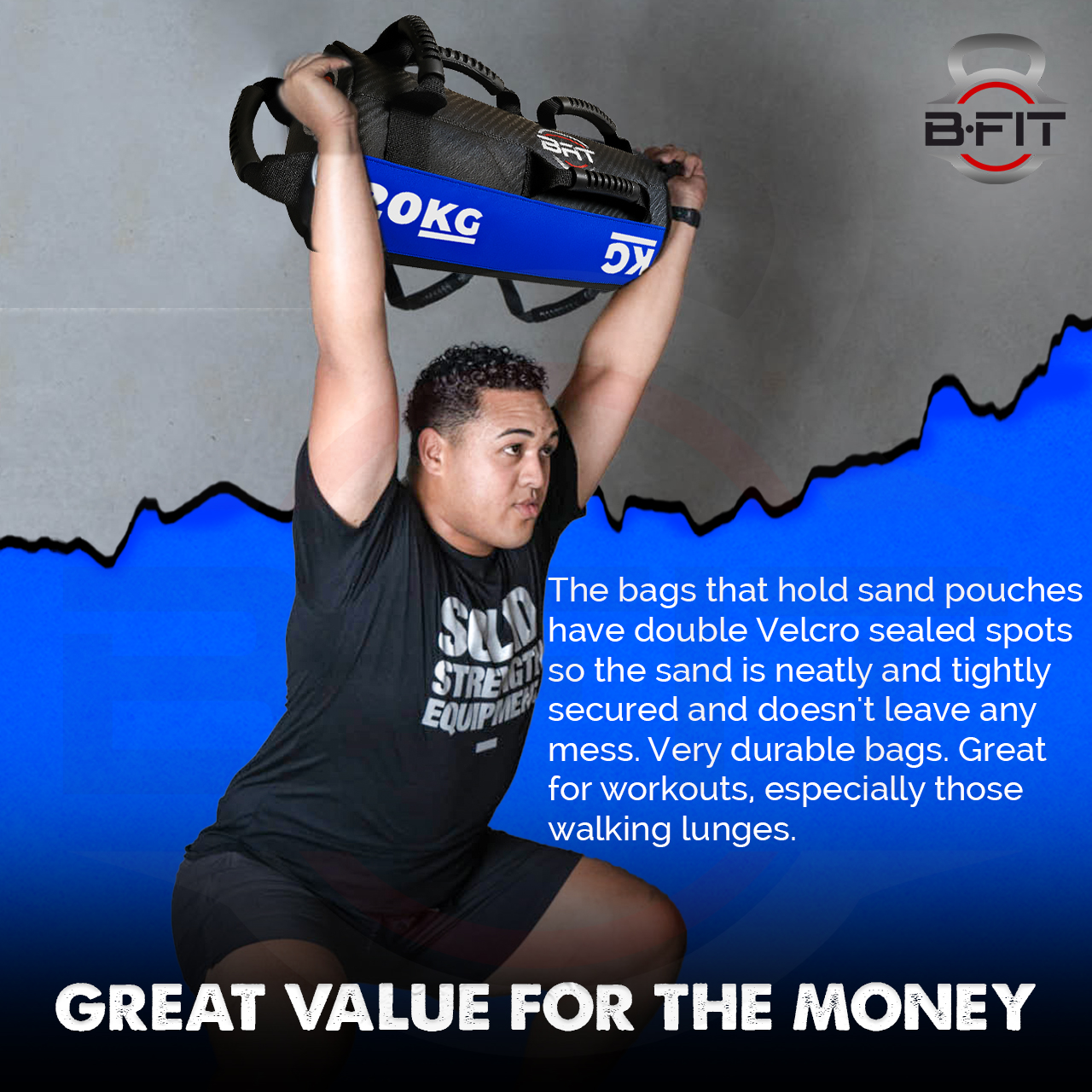 B Fit Sandbag for Fitness Weights Training filled Power Bags with Handles Adjustable Weighted Slam Bag for Strength Powerlifting Running Heavy Workout Home Gym Exercise 20 Kg