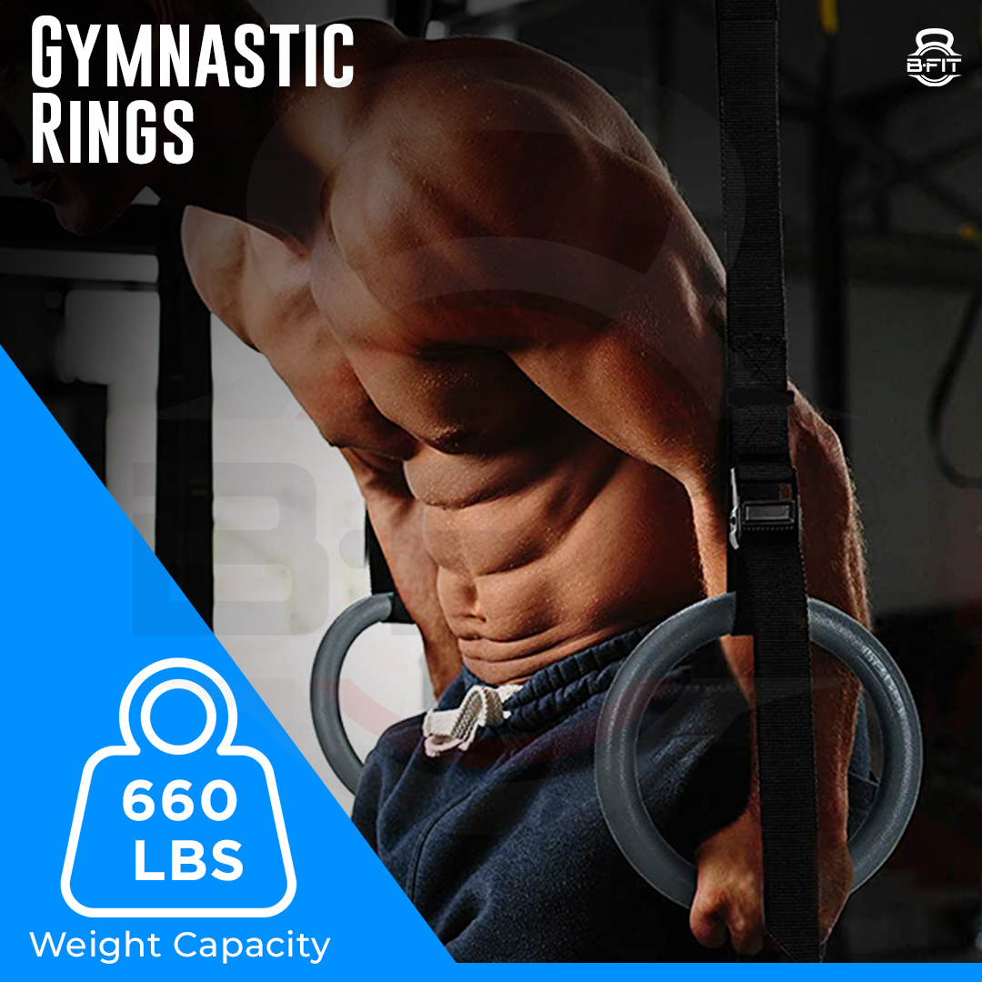 B Fit Gymnastic RingsOlympic Gym Rings with Heavy Duty Adjustable Straps for GymCross TrainingStrength TrainingPull Ups and Dips