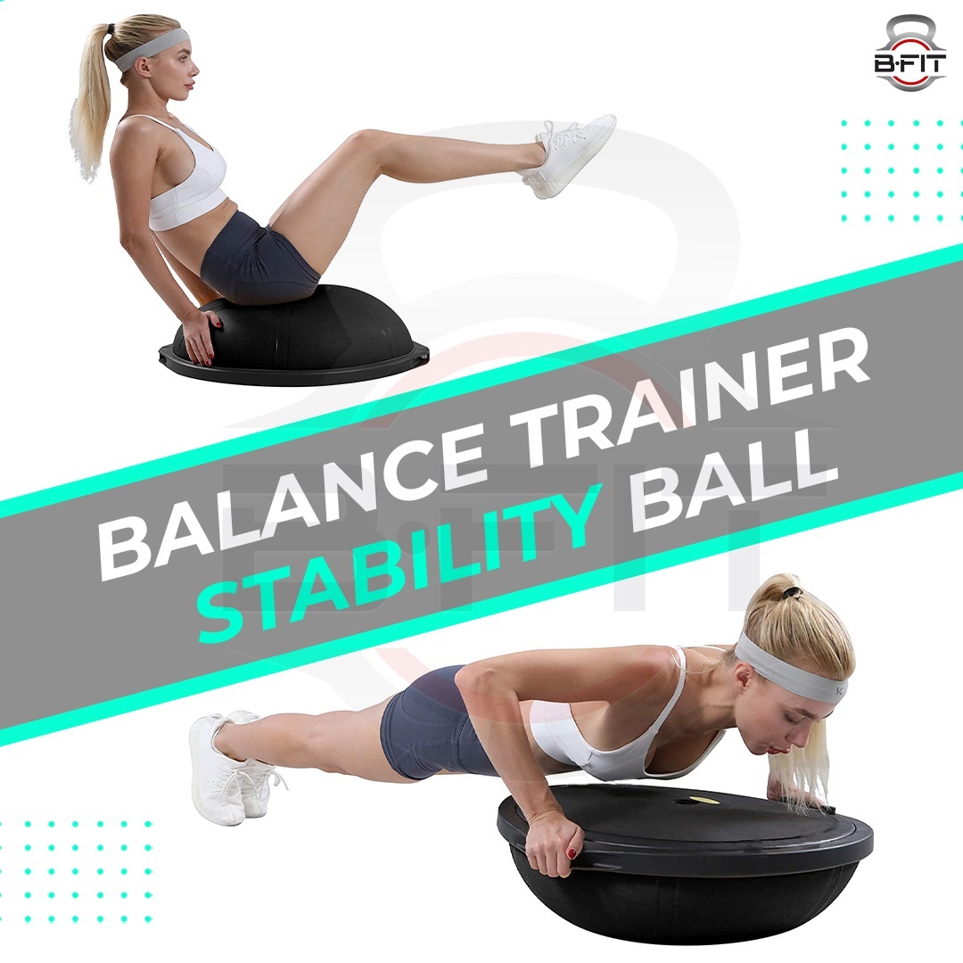 B FIT Balance Trainer Stability Half Ball Bosu Ball Black Color with Pump size 65 Cm