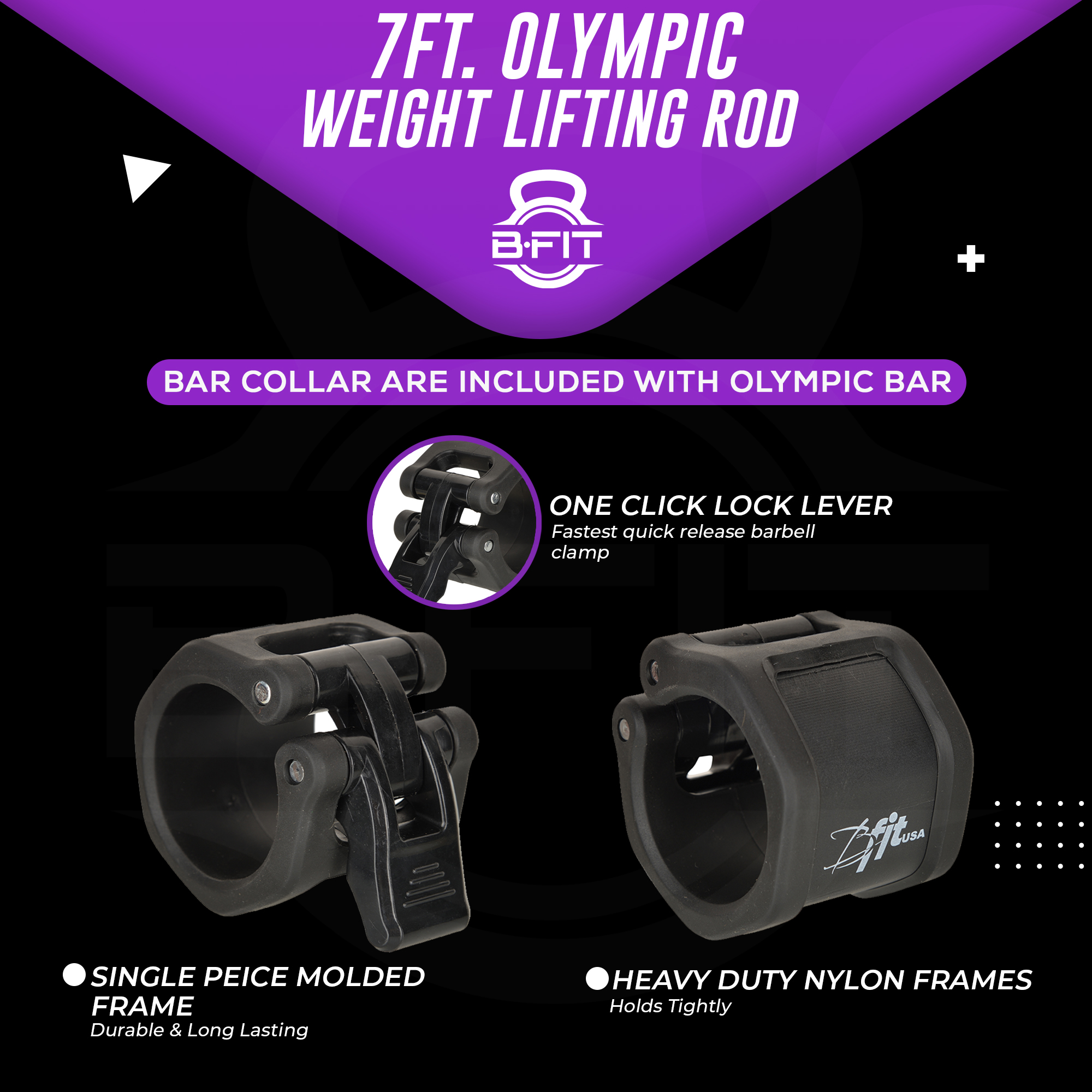 B Fit Olympic Barbell Bar 7-Feet Super Heavy for Weightlifting Power lifting with 2 Olympic Premium Collar Pair