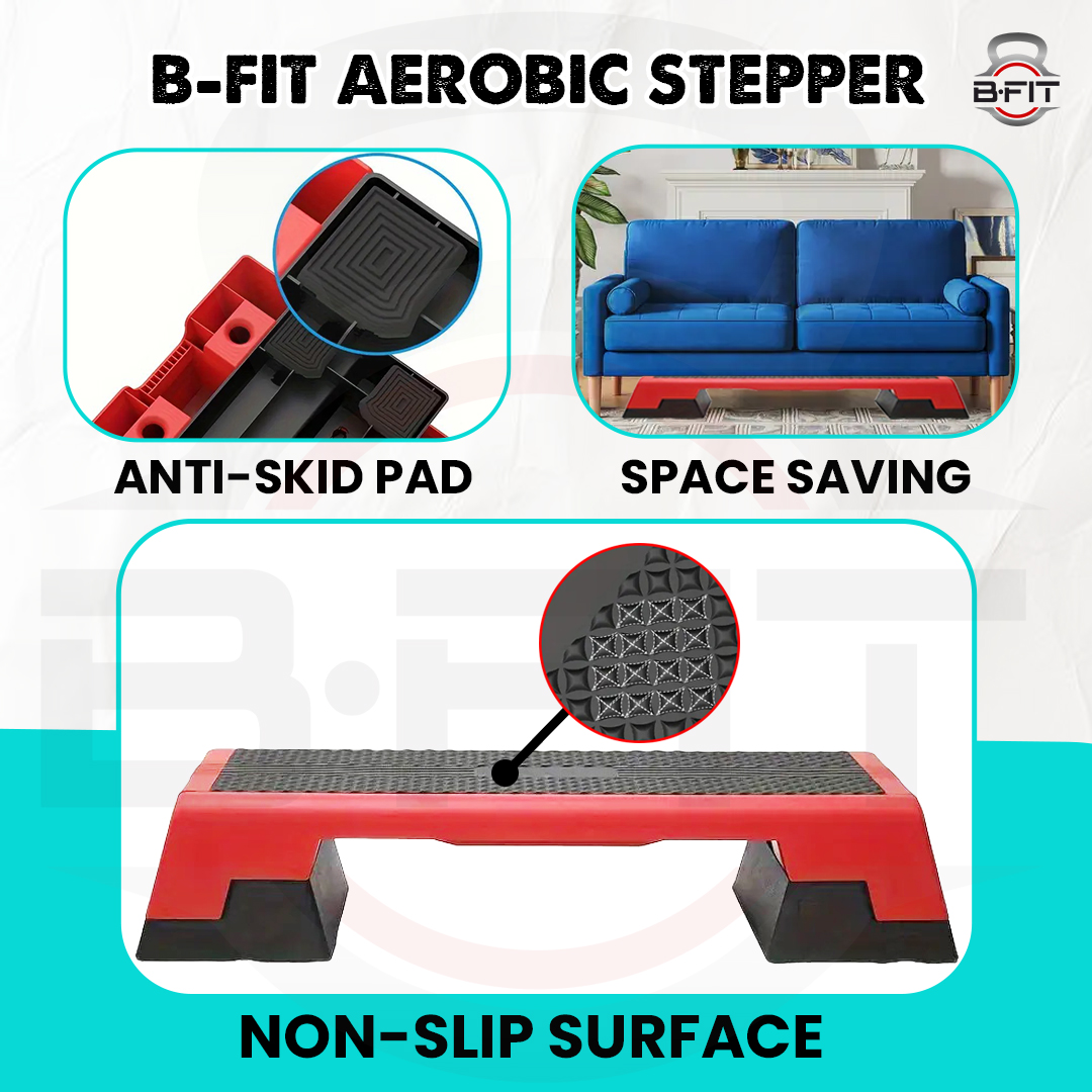 B Fit Multipurpose Commercial Aerobic Strength Training Workout Stepper for Cardio Workout with 3 Height Level Adjustments Anti- Skid Rubber pad on Legs  Anti Slip - Resistant Platform