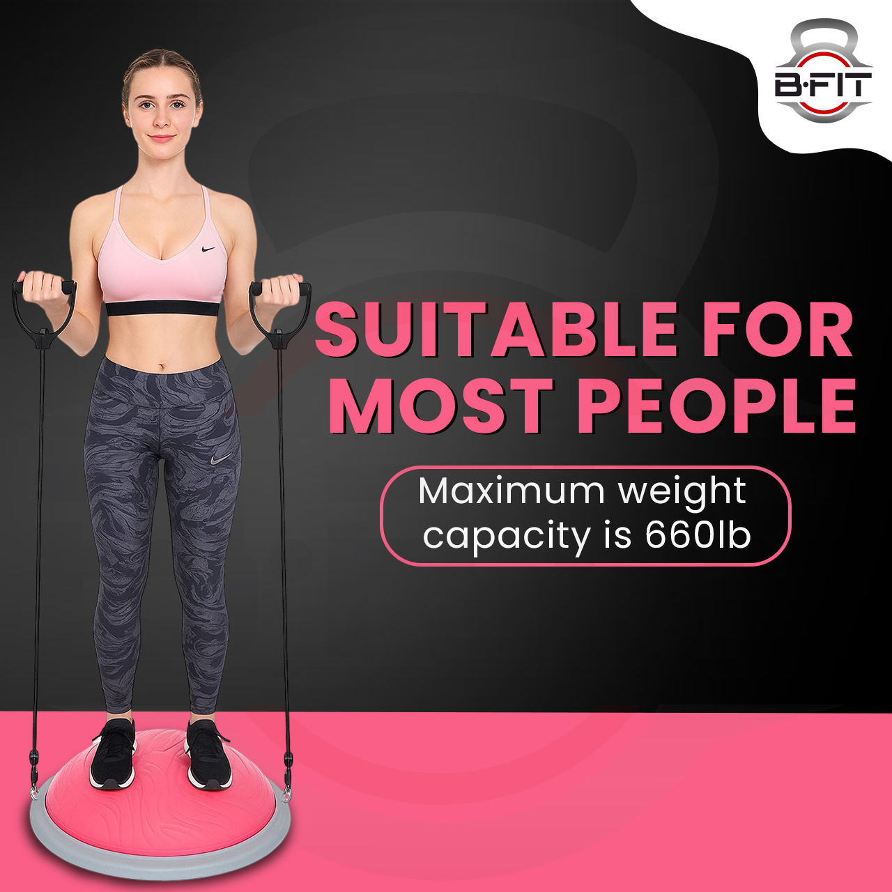 B Fit Balance Trainer Stability Half Ball 47 Cm with Pump - Improve Core and Ab Strength With Full Body Home Gym Workouts Or Fitness Training