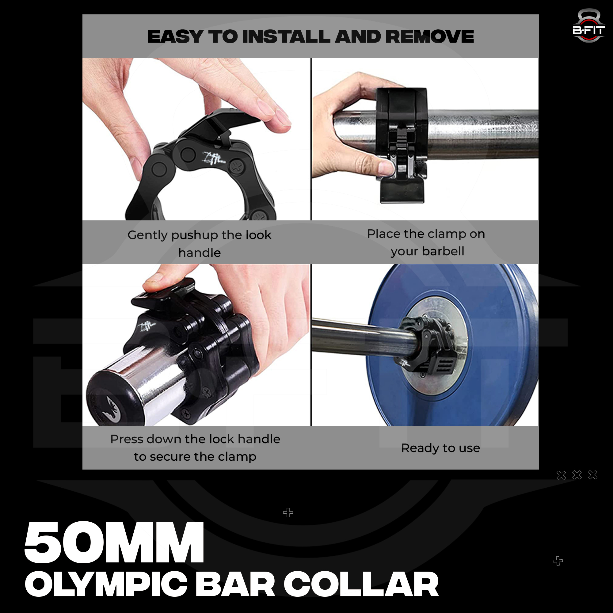 B Fit Olympic Barbell Clamps 2 50 MM Standard Weight Barbell Clips for Quick Release Pair of Locking Heavy Duty Barbell Collars for bar Great for Workout Weightlifting Fitness Training