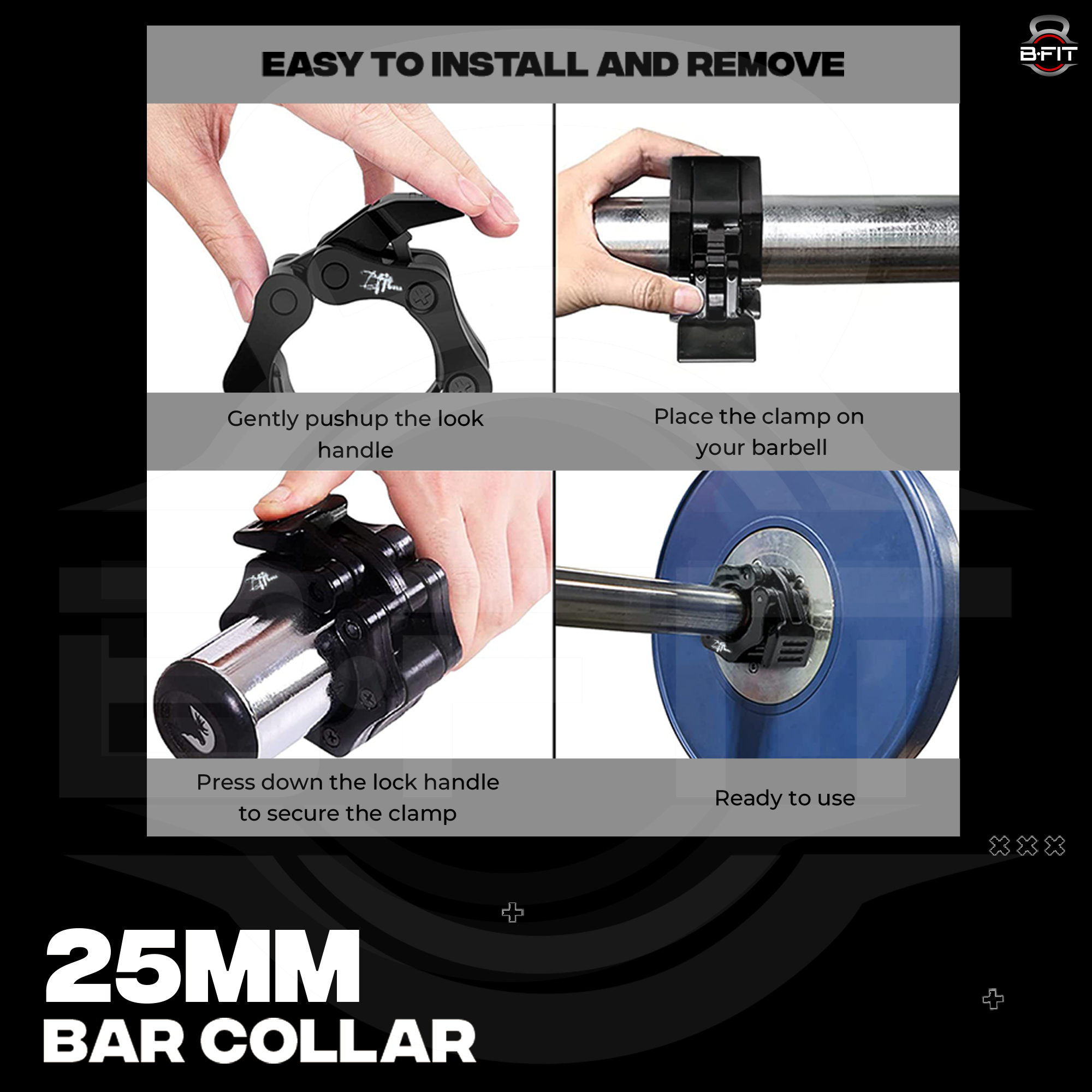 B Fit Heavy Duty Exercise Collars 1 25mm Quick Release Pair of Locking Standard Weight Bar Plate Locks Collar Clips for Workout Weightlifting Fitness Training