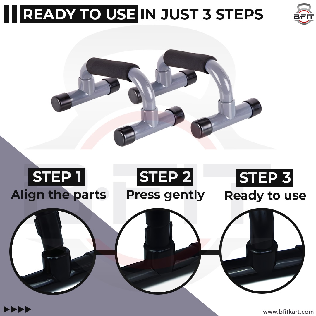 B Fit Push Up Bar Set of 2 Incline Pushup Stands for Home Fitness Training - Gymnastics Inspired Asymmetric Bars Allow Greater Range of Motion Stable Comfortable Grips - Build Strength Faster