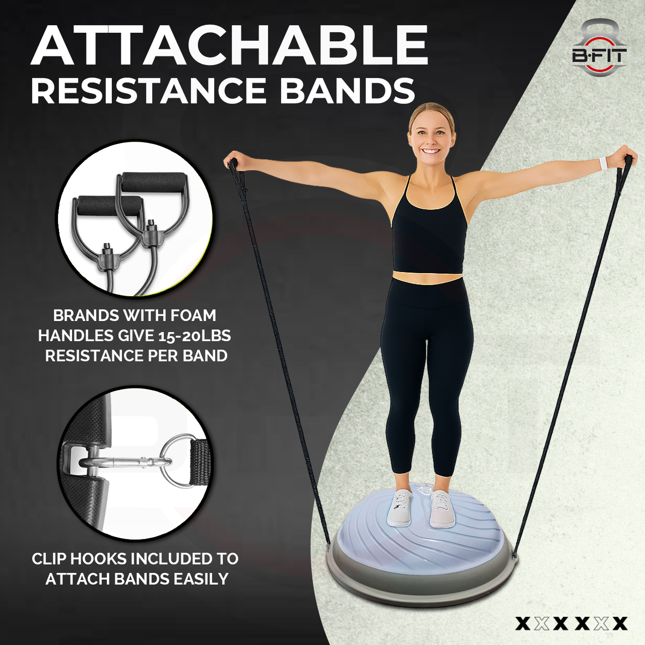 B Fit Balance Trainer Stability Half Ball 47 Cm with Pump - Improve Core and Ab Strength With Full Body Home Gym Workouts Or Fitness Training