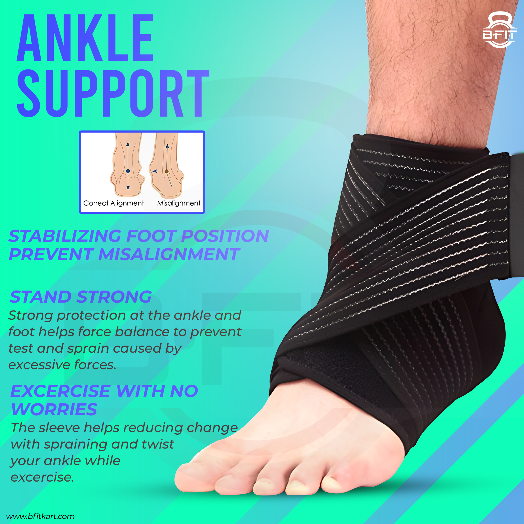 B Fit Ankle Braces for Men Women Adjustable Compression Ankle Wrap Support for Ankle Protection Breathable Comfortable for Sprains Sports Injuries and Recovery