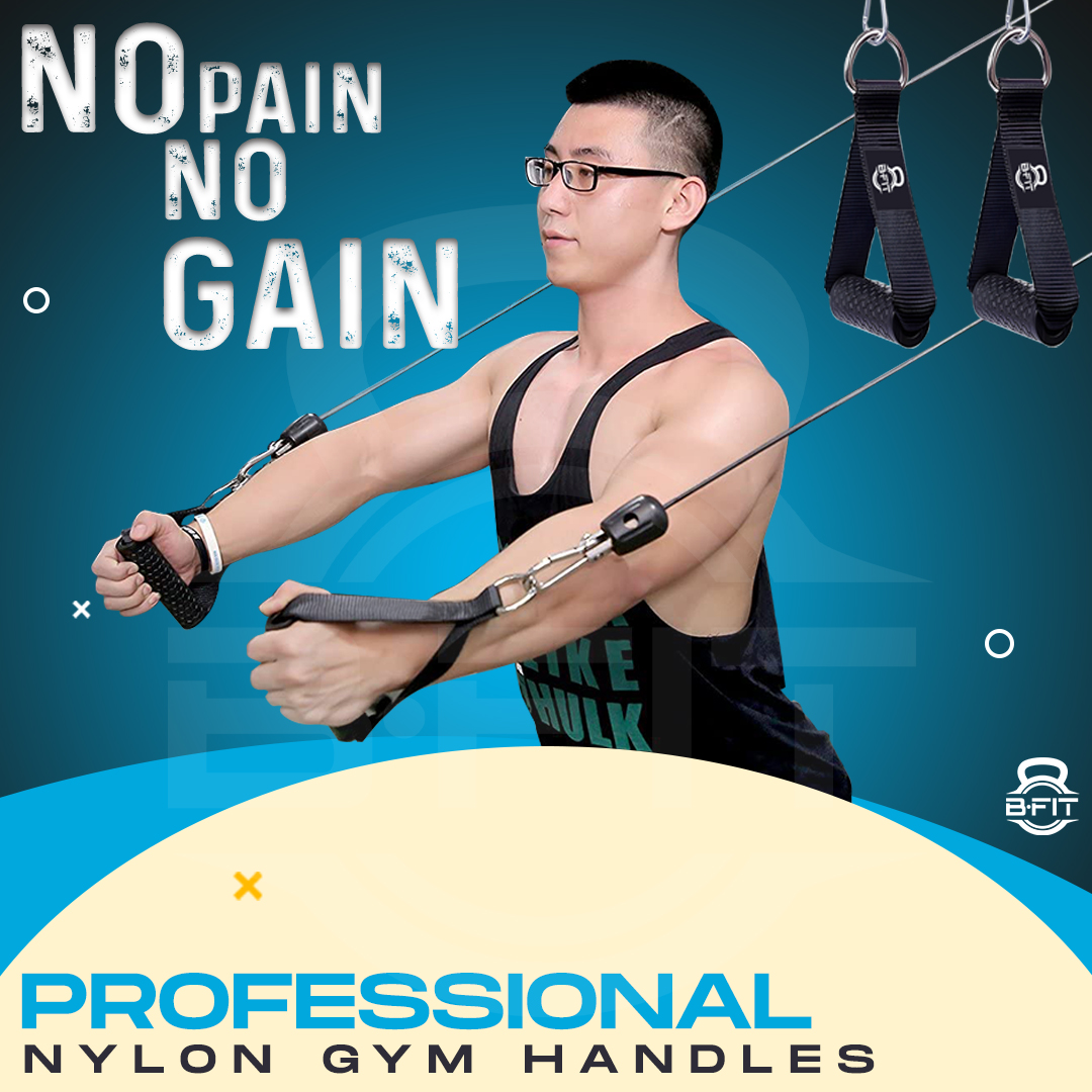 B Fit Heavy Duty Nylon Gym Handle with ABS pipe and snap hooks 8MM Pair